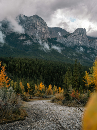 Scenic Autumn Landscape in Canmore's Rocky Mountains, Canada